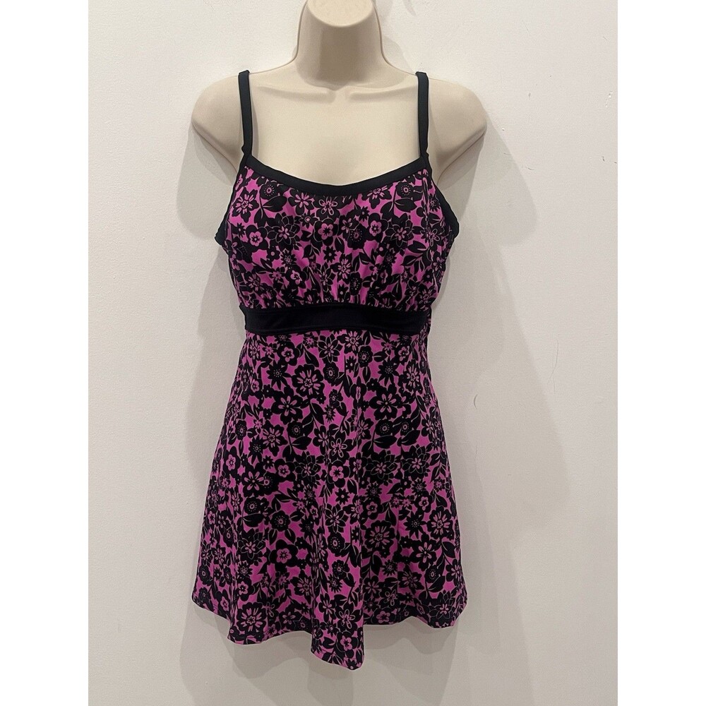 Fit 4 U Pink Black Floral Swim Dress Swimsuit Sz 18W